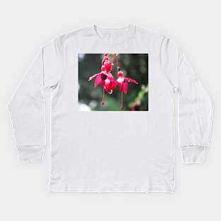 Beautiful pink and purple flowers on a rainy day Kids Long Sleeve T-Shirt